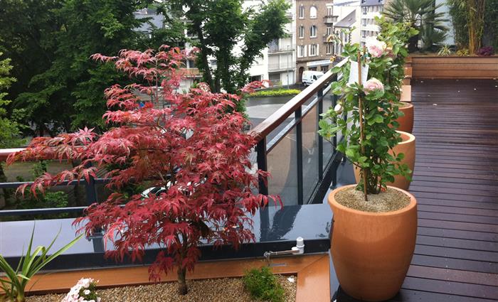 Bac de plantation et poteries sur terrasse à Saint Brieuc 22